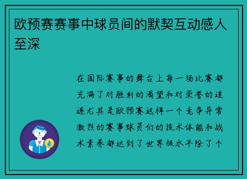 欧预赛赛事中球员间的默契互动感人至深
