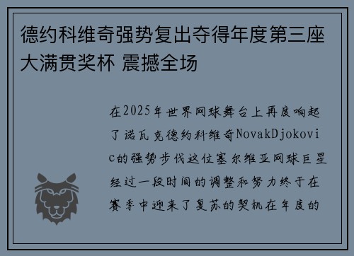 德约科维奇强势复出夺得年度第三座大满贯奖杯 震撼全场